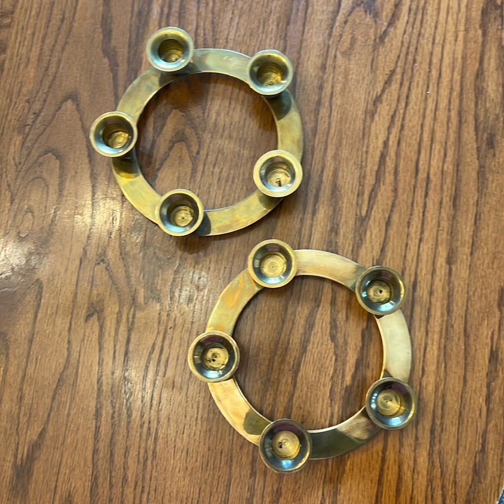 Vintage Pair of Brass Ring Candle Holder